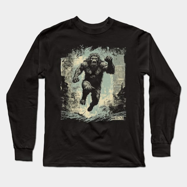 Bigfoot News Headline | Funny Retro Bigfoot Long Sleeve T-Shirt by We Anomaly